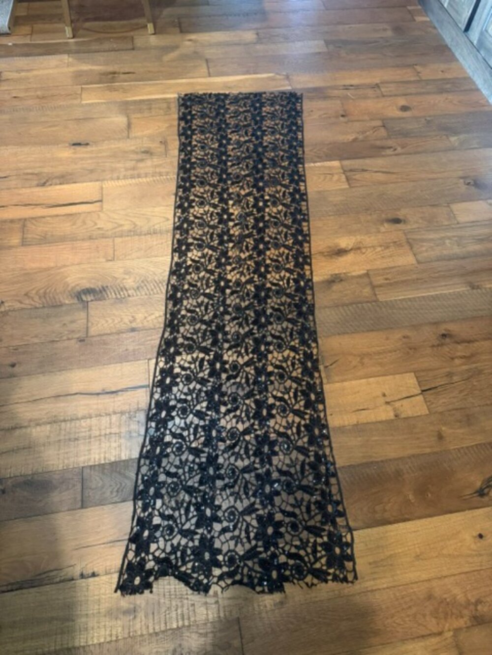 Black Sequin Floral Lace Scarf Wrap Shawl Boho Evening Festival 22x78 - Picture 7 of 8